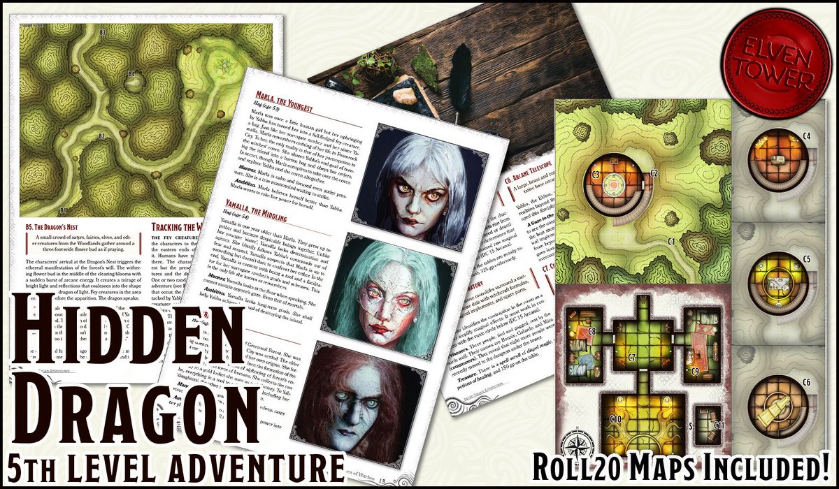 pub_medieval's tweet photo. Hidden Dragon

A coven of witches threatens to end the life of Greensoil Forest and the town that south of it. The dragon-shaped spirit of the forest calls for aid and requires outsiders' help to deal with the witches.

#dungeonsanddragons #dnd5e #TTRPG 

https://t.co/Mx9r0kHC4j https://t.co/CbuVgS28v5