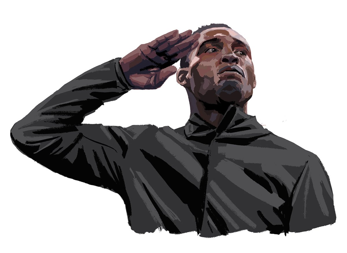 Illustration of a 2021 Olympic athlete, raising a hand in salute.