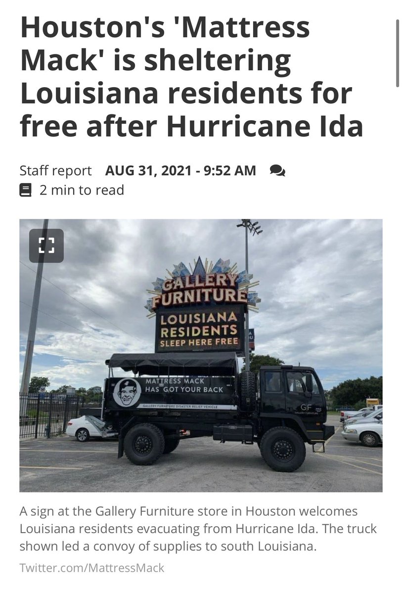 If you are evacuating, Gallery Furniture is welcoming Louisiana Evacuees to sleep and eat for free at 6006 North Fwy, Houston, TX 77076.