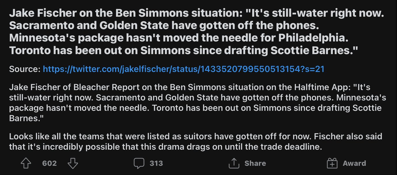 Re: [專欄] Ben Simmons去哪裡？盤點Simmons所有可