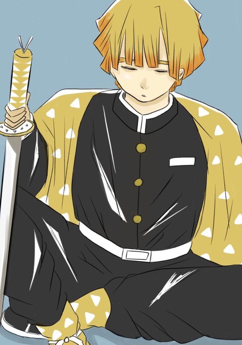 りあ(低浮上)さんがTwitterに投稿した我妻善逸(鬼滅の刃)のイラスト。