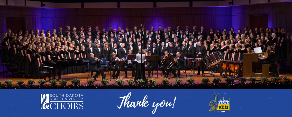 From the 250+ SDSU Choral Artist, THANK YOU for your generous participation during #OneDayForSTATE! We are extremely grateful for your continued support and can not wait to have your back in the seats of the Larson Concert Hall!