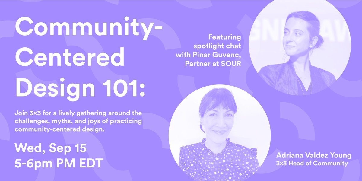 Join us for our first community gathering to connect and celebrate all of us designing for inclusion. Featuring guest Pinar Guvenc of <a href="/thisissour/">SOUR</a> on co-creating personal care experiences for people living with physical disabilities. RSVP here to join: bit.ly/3x3trainings