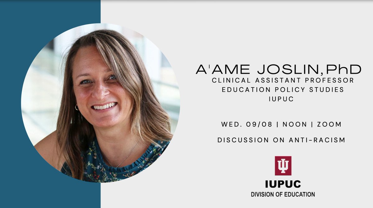 Join us 09/08 @ noon. Professor A’ame Joslin will center her discourse w/thought-provoking exploration of  core concepts of anti-racism practices, how to integrate them into day-to-day life, and why equity demands this consideration. fb.me/e/1CLSpWLFC
