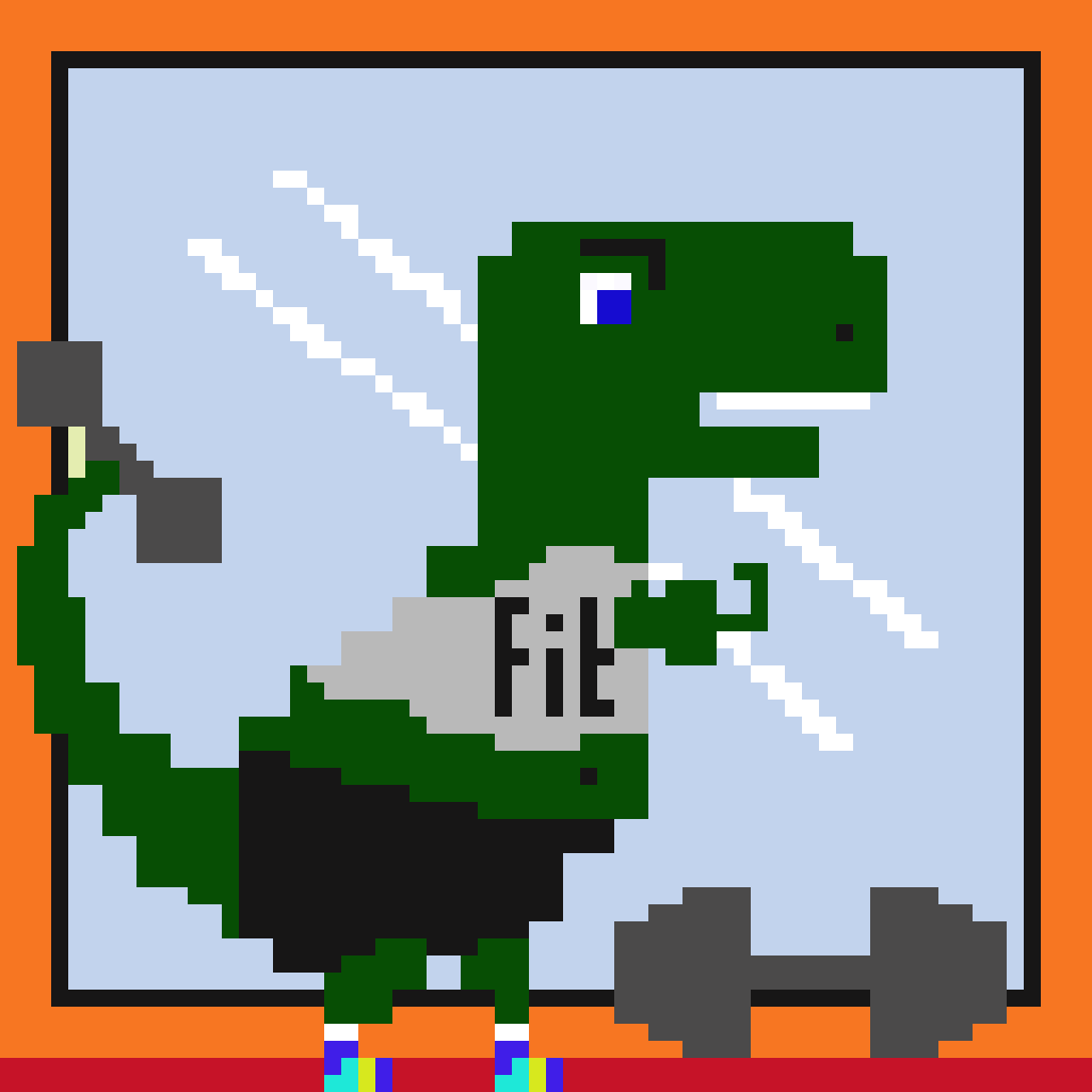 dinotezos's tweet photo. Dinotezos #20
Single edition. No pain no gain is the dino's motto. Dino Fit.
1/1
2xtz
https://t.co/TlCSJc1qL4
#NFTs #pixelart #NFTGiveaway #cryptocurrency #cryptoartist https://t.co/F7on1NfL46