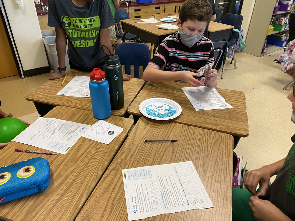 MsPlattnerFifth's tweet photo. Want proof that @BFESBobcats are #BetterTogether? Check out these 5th graders investigating static electricity. @principalwebb @StefiWickers41 @BethNation_BFES @mathfantastical https://t.co/g3eQEHsVUp