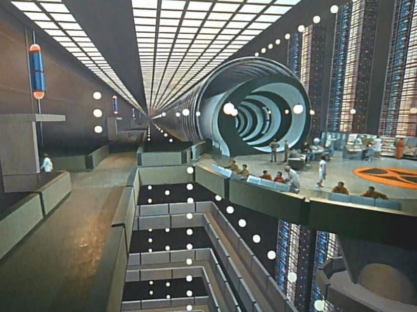 This cool matte photo shows the #TimeTunnel in the context of the enormous underground facility it was supposedly housed in. I'm surprised they didn't work this image a little more on this 1960s show rather than just in the pilot episode. #IrwinAllen
