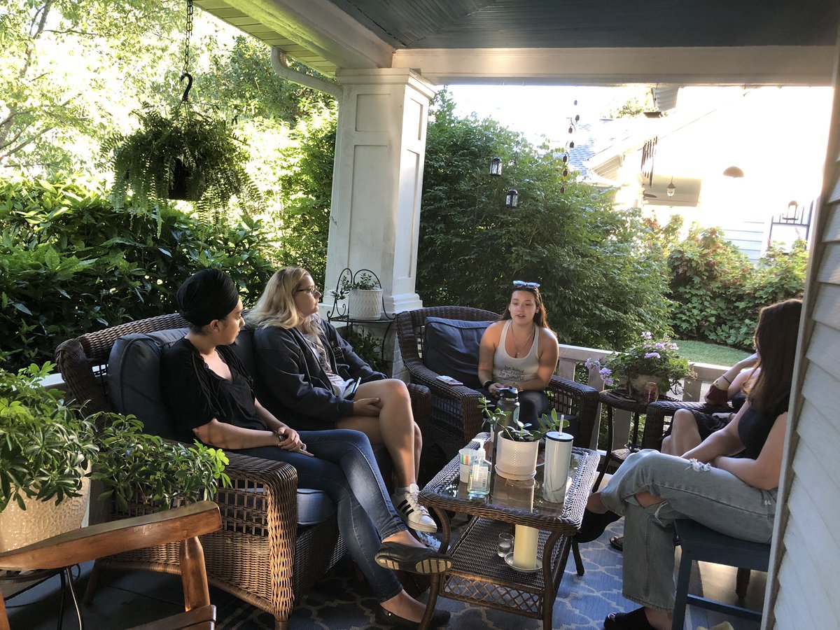 ElonMFS's tweet photo. Wonderful to gather with the @elonuniversity Multifaith Scholars cohort for dinner &amp; discussion on the porch this evening—nothing beats in-person exchange with these curious and talented students! https://t.co/3RVdAfPjZT