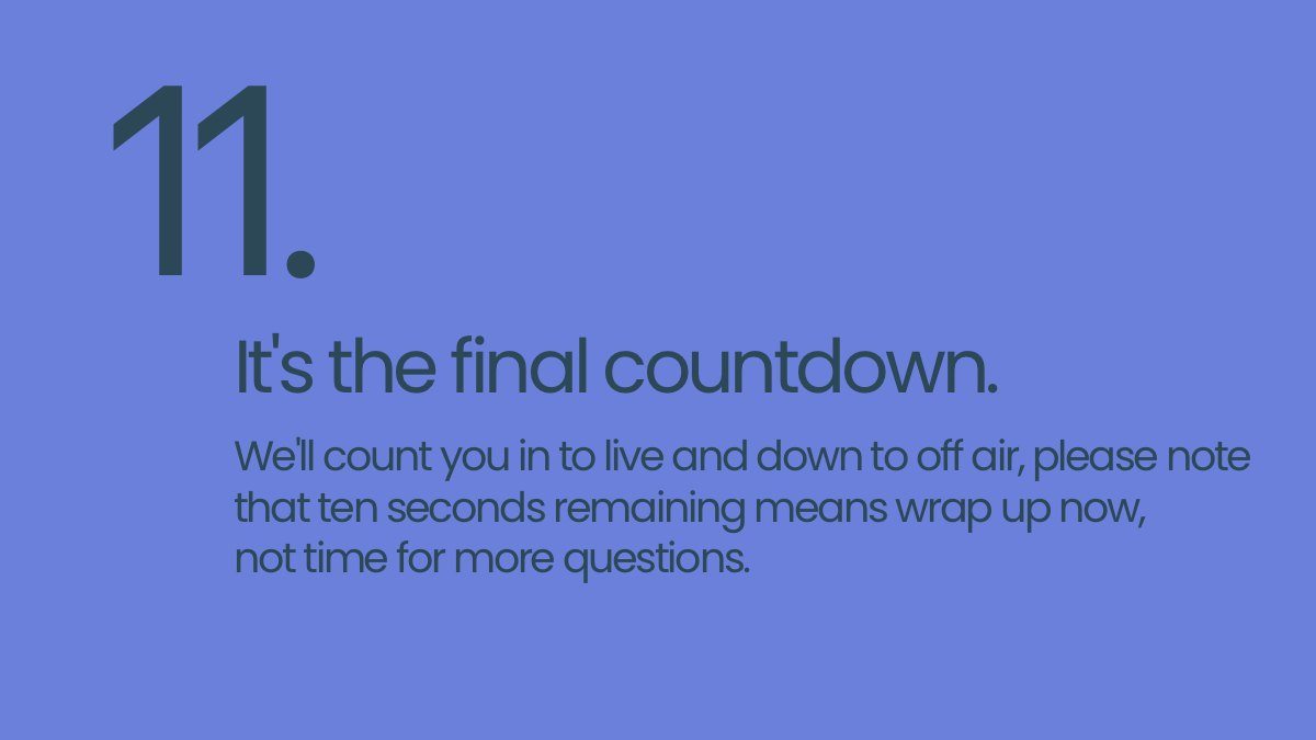 MantisWebcast's tweet photo. Tip 11:

It’s a classic.

Hitting your cues counts for a lot in a virtual setting.

#virtualevents #presentertips #webcasting https://t.co/p5UHMba4L6