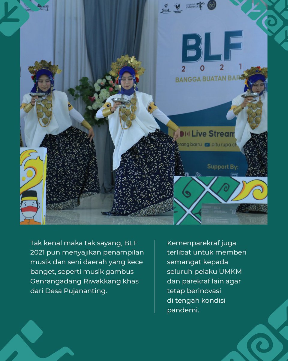 pesonaindonesia's tweet photo. Acara ini sangat meriah dengan adanya pertunjukkan musik hingga talkshow!
Penasaran gimana rangkaian BLF 2021? Tonton ulang kemeriahannya di YouTube pitu rupa channel ya, Sob!
#BLF2021
#BarruLocalFest
#BangkitBersamaKemenparekraf
#WonderfulIndonesia https://t.co/IzMUmKWZAj
