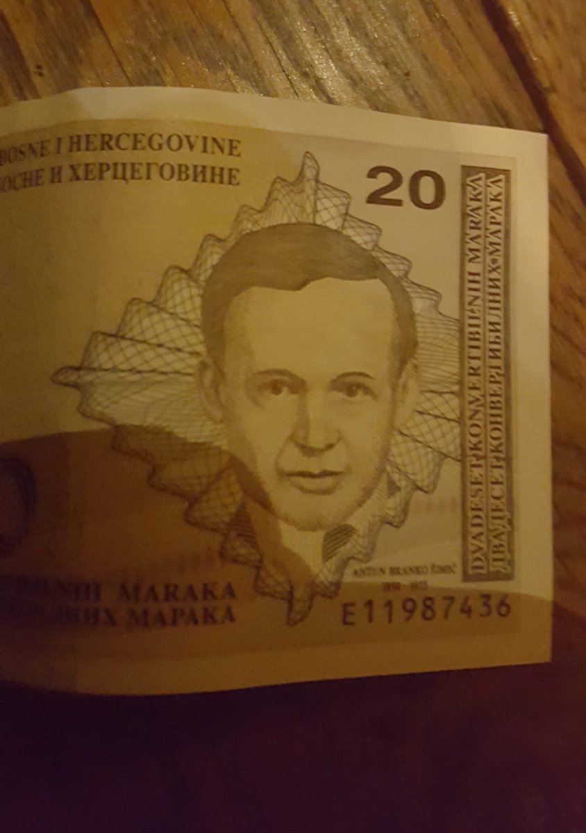 JanPoeltner's tweet photo. Wusste ich gar nicht: @ArminWolf ist am bosnischen 20-Mark-Schein abgebildet. https://t.co/YZ7lYfn0bX