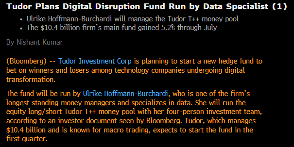 Tudor plans digital disruption fund run by data specialist and one of its longest standing money managers Ulrike Hoffmann-Burchardi