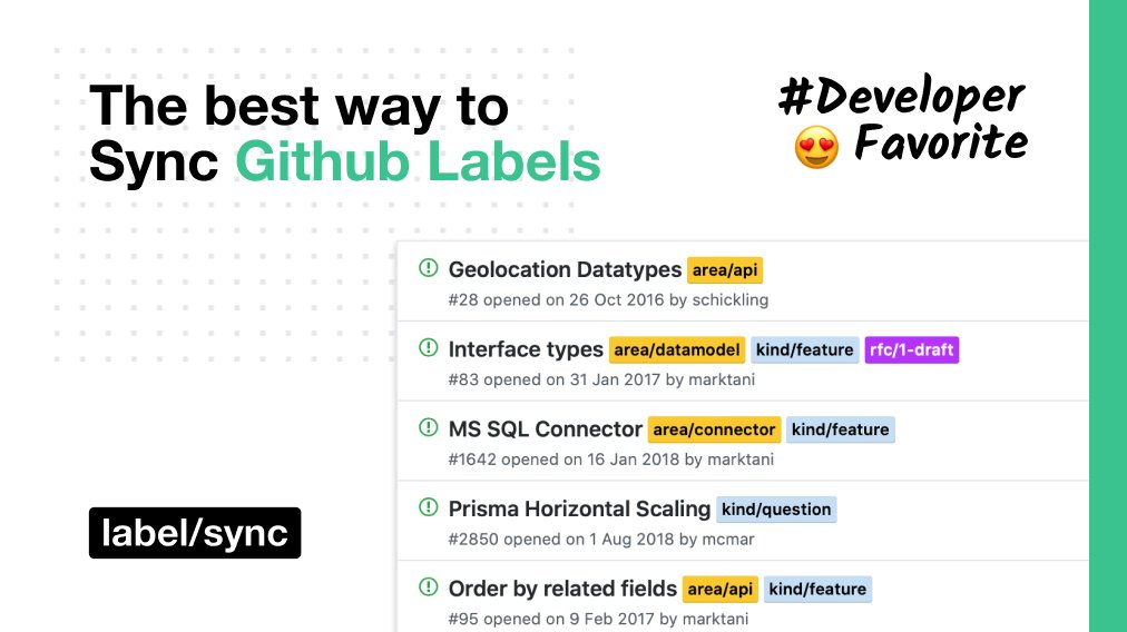 prisma's tweet image. 😍 Today&apos;s #DeveloperFavorite is Label-Sync by @maticzav!

It enables us to have much a more efficient project management process where everything relies on a consistent set of labels. Triage, Prioritization, etc, everything can be done with labels!

📈 label-sync.com