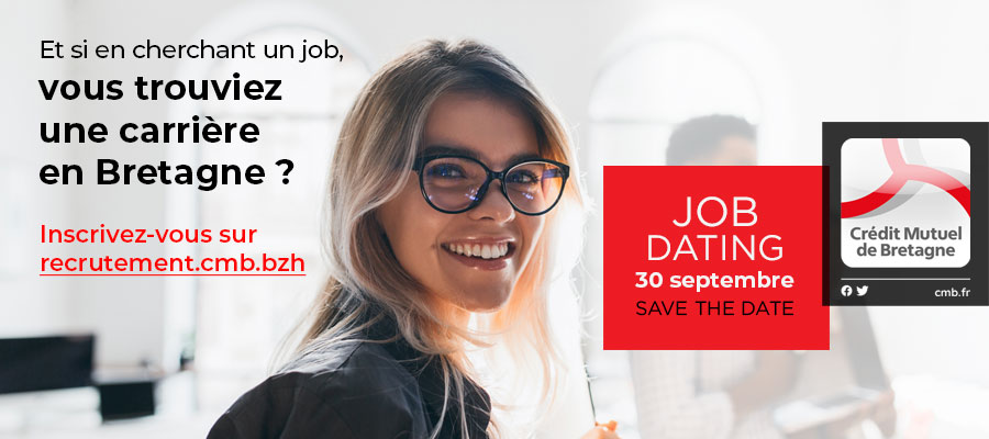 Et si en cherchant un job, vous trouviez une carrière en Bretagne ? 💼
Débuter une carrière dans votre région ça vous tente ? Le Crédit Mutuel de Bretagne recrute !
Venez participer au Job dating en ligne ce 30 septembre 2021.
👉 Inscrivez-vous sur recrutement.cmb.bzh
