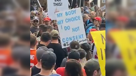 CityNewsVAN's tweet photo. Calling them hypocritical, an abortion-rights advocate is calling out the use of "pro-choice" language by demonstrators in B.C. who protested COVID-19 regulations Wednesday https://t.co/qFG2dbaEnu https://t.co/ml1TUE3bUx