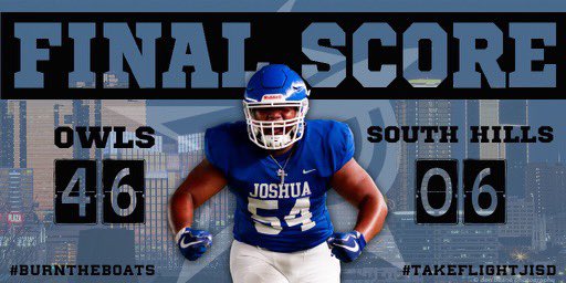 .<a href="/JoshuaFootball6/">Joshua Football</a> complete the Texas Two Step in Fort Worth and have their first 2️⃣-0️⃣ start since 2003! 👀💪 #BWB #BurnTheBoats #TakeFlightJISD
