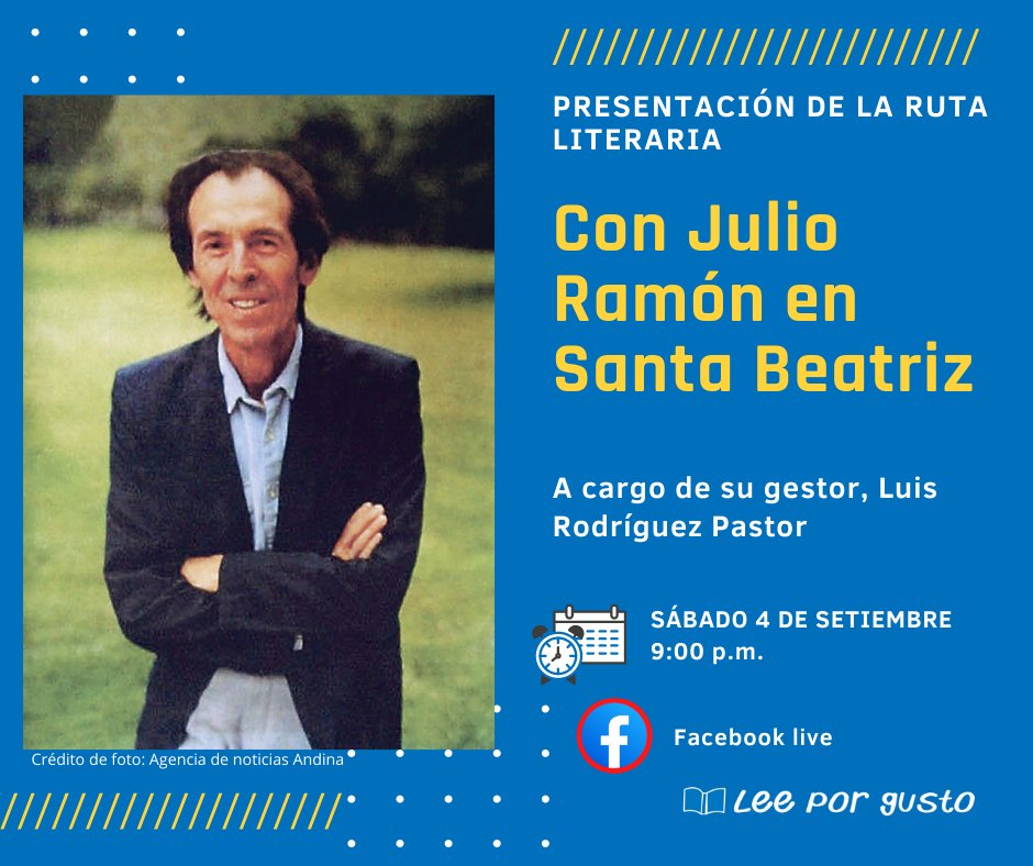 Este sábado 4, a las 9:00 p.m., Luis Rodríguez Pastor (<a href="/tuvozpersiste/">Luis RodríguezPastor</a>) nos comentará sobre el recorrido presencial dedicado a Julio Ramón Ribeyro.