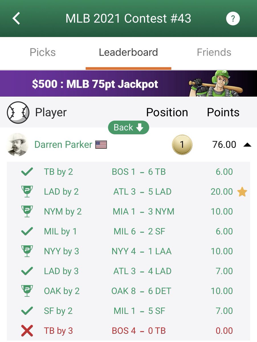 PerfectPicksMLB's tweet image. 🚨⚾️Boom - $500 Jackpot Winner Confirmed⚾️🚨

Congratulations to the winner of our latest MLB Contest. 76.00 is a huge score and enough to claim the $500 jackpot.

We will be in contact by email to arrange the Prize.