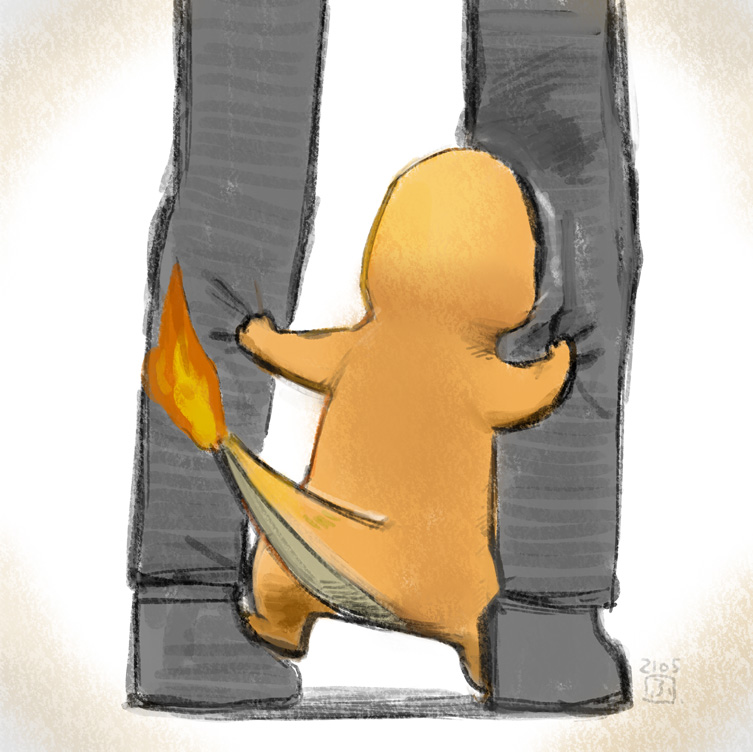 charmander flame-tipped tail pokemon (creature) fire pants standing tail grey pants  illustration images