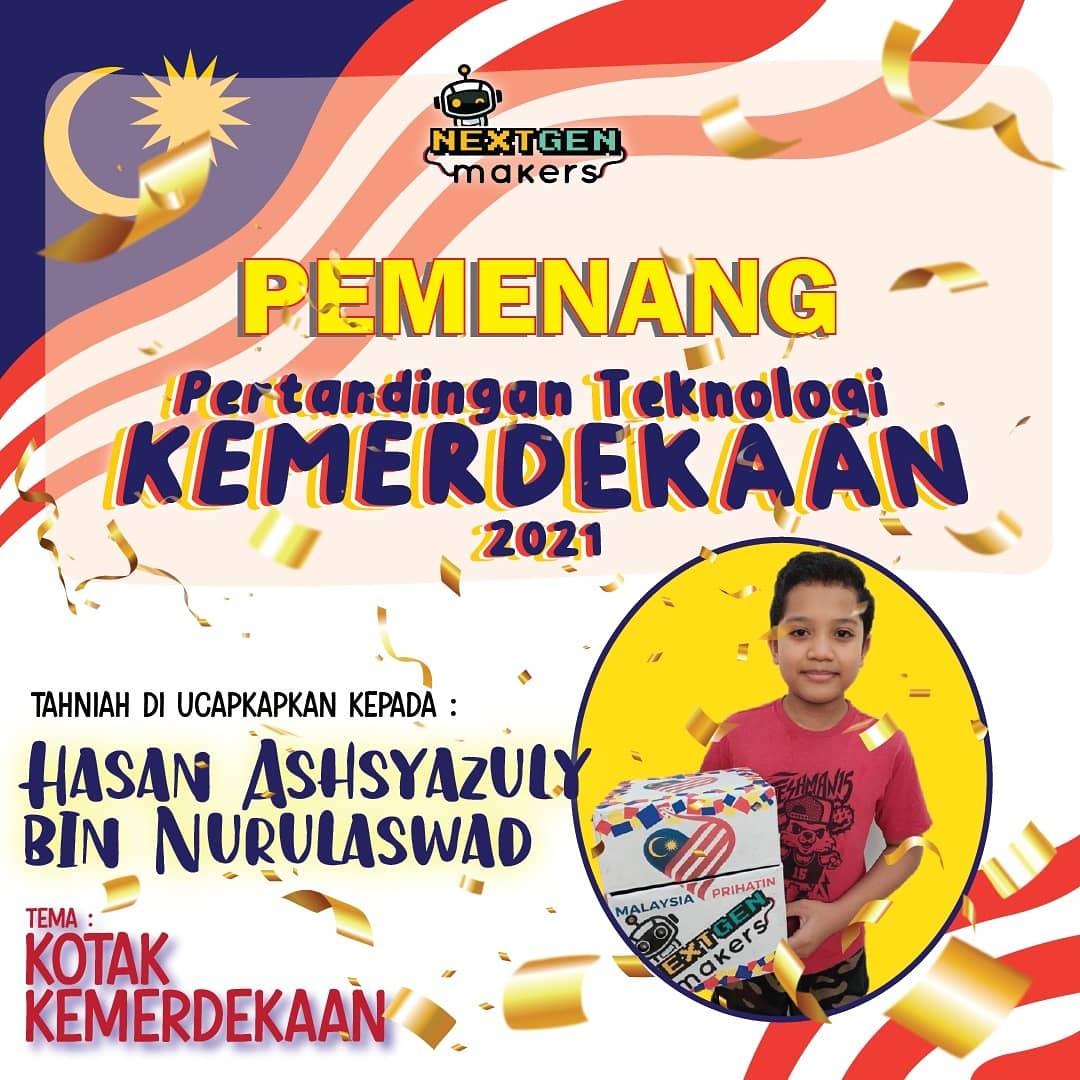 MakersNextgen's tweet photo. Inilah para pemenang pertandingan Teknologi Kemerdekaan 2021 bertemakan "Kotak Kemerdekaan" !! Tahniah diucapkan !! 🥳🎉

Bukan kanak² je yang join pertandingan ni, cikgu pun ada tau 😁💪🏻 https://t.co/sWSMUSdEgE