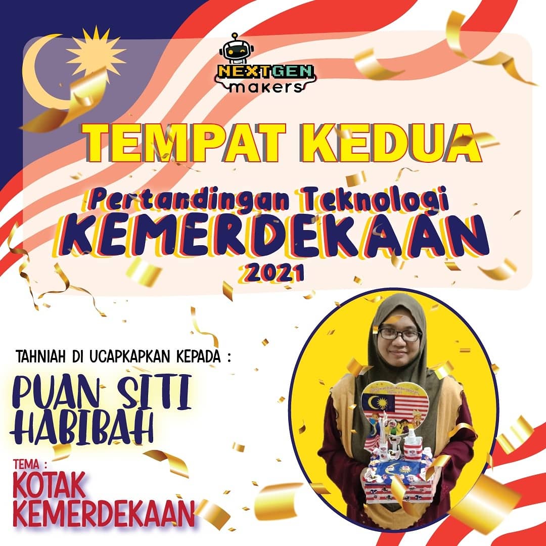 MakersNextgen's tweet photo. Inilah para pemenang pertandingan Teknologi Kemerdekaan 2021 bertemakan "Kotak Kemerdekaan" !! Tahniah diucapkan !! 🥳🎉

Bukan kanak² je yang join pertandingan ni, cikgu pun ada tau 😁💪🏻 https://t.co/sWSMUSdEgE