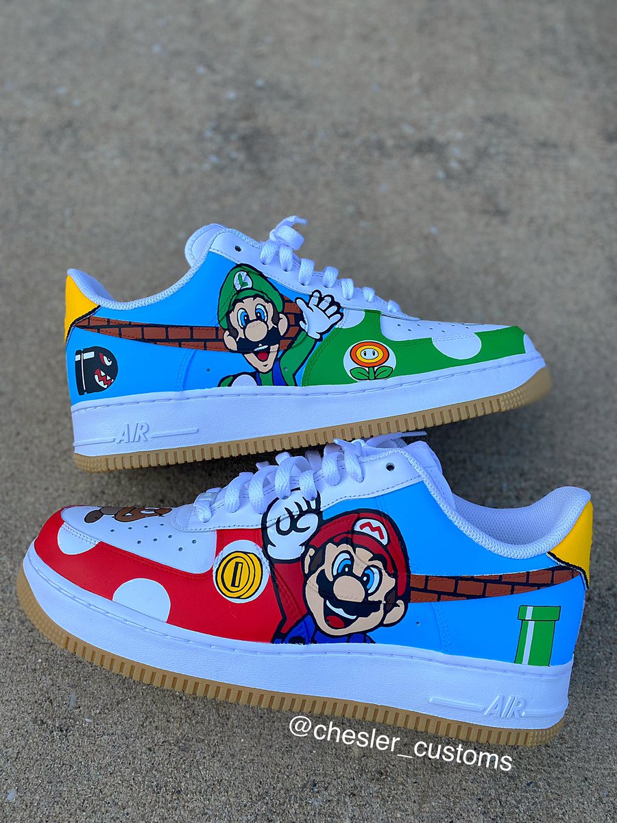 Chesler_Customs's tweet photo. Requested Mario & Luigi customs, who else would wear these? ππ₯ #mario #luigi #nike #entreprenuer #customshoes #sneaker #sneakerart #shoecustomizer https://t.co/QIlefb8qXS