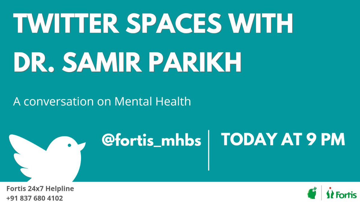 #Friday 9PM  @TwitterSpaces with <a href="/dr_samirparikh/">Dr. Samir Parikh 🇮🇳</a> 

Let's talk about #mentalhealth 

#mindspace 
#mentalhealthmatters