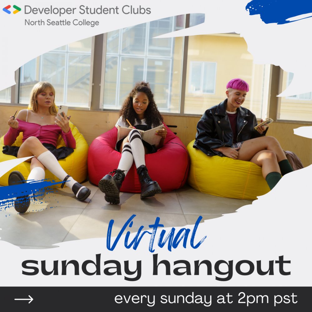 gdsc_nsc's tweet photo. What we love about our GDSC here at North is the overwhelming sense of community and camaraderie we have as a student community. Hang out with us this Sunday at 2pm PST. https://t.co/OvOZiifoEo