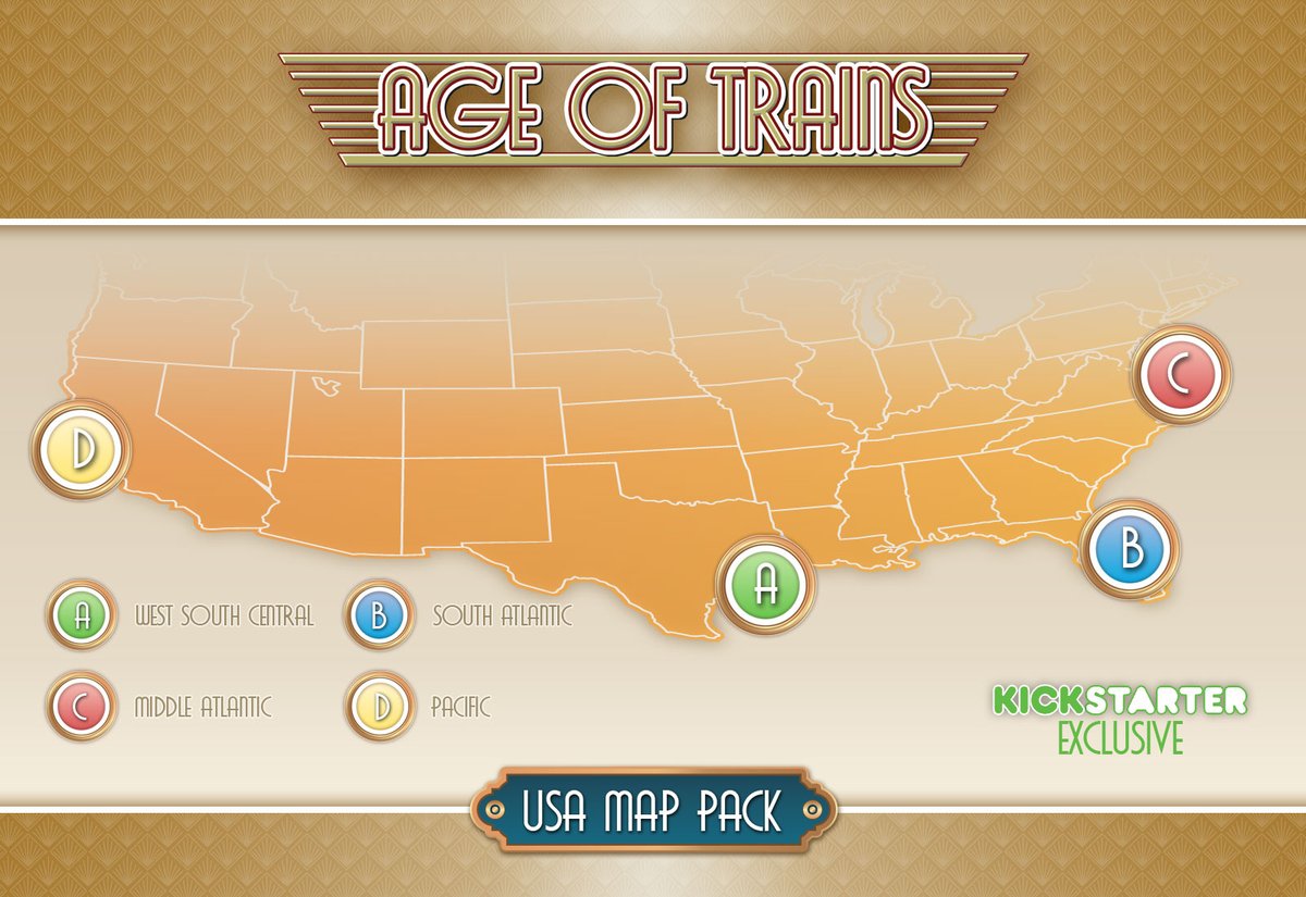 DarkRabbitPL's tweet image. Age of Trains @kickstarter  is live: kickstarter.com/proj.../208350…

Starting from the funding goal, we add a printed map of one of the US regions! Maps A, B, and D are going to be Kickstarter exclusives. Map C is going to be available in retail.

#news #trains #tabletop #gaming