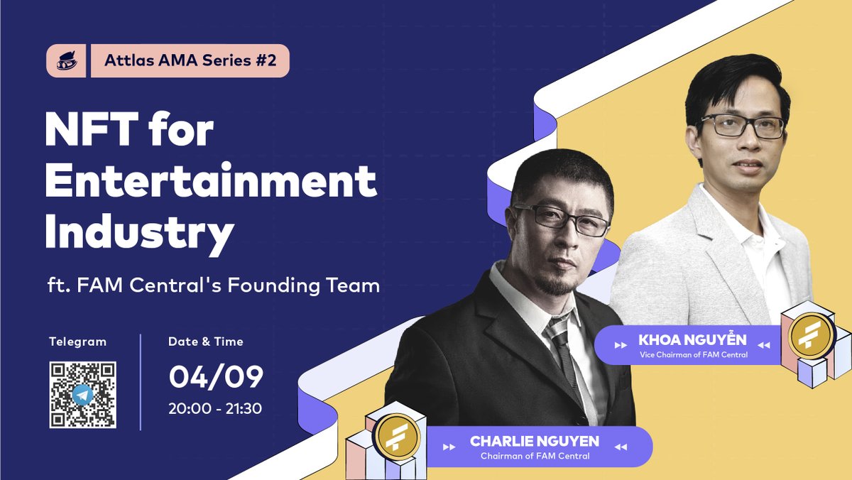 atx_global's tweet photo. Attlas AMA #2: #NFTs for Entertainment Industry
Attlas Exchange is hosting an #AMA with @fam_central this Saturday. 
🗓️ 20:00 | September 4th 2021 (GMT+7)
💸Airdrop $500 FAM tokens
- Follow @fam_central and @attlas_exchange 
- RT 1 tweet per channel
- Join https://t.co/p47ALRe4PZ https://t.co/G8F1KpmiU4