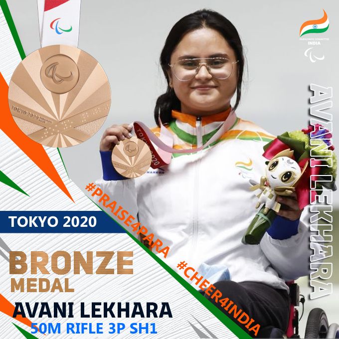 ipspankajnain's tweet photo. Here comes medal number 12 ! 
And second for Golden girl @AvaniLekhara 
The 19-year-old wins a #Bronze Medal in the Women's 50m Rifle 3P SH1 Shooting. 
You are absolutely stunning #AvaniLekhara 
#Praise4Para #Cheer4India
@ParalympicIndia https://t.co/0xkIGzvVm7