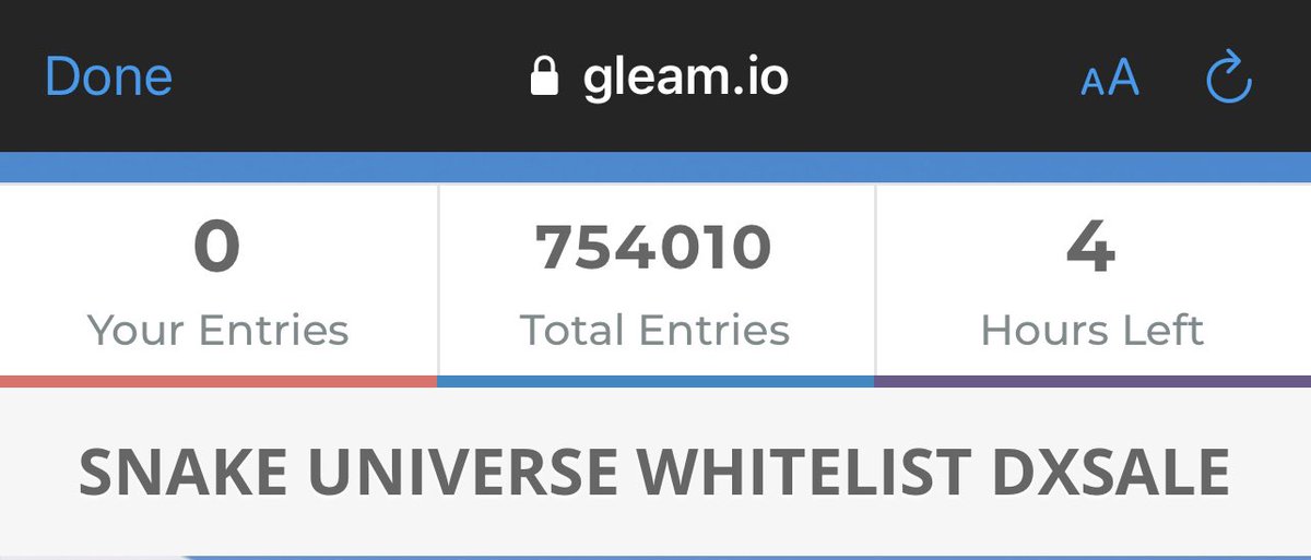 Snake Universe | BSC | 3D NFT-GAME (@snakeuniverse) on Twitter photo 4 Hours Left before close whitelist competition🐍🚀 don’t miss your opportunity 💚
gleam.io/jSJ3i/snake-un…
#whitelist #gleam #BSC #PlayToEarn #GEM 4 Hours Left before close whitelist competition🐍🚀 don’t miss your opportunity 💚
gleam.io/jSJ3i/snake-un…
#whitelist #gleam #BSC #PlayToEarn #GEM