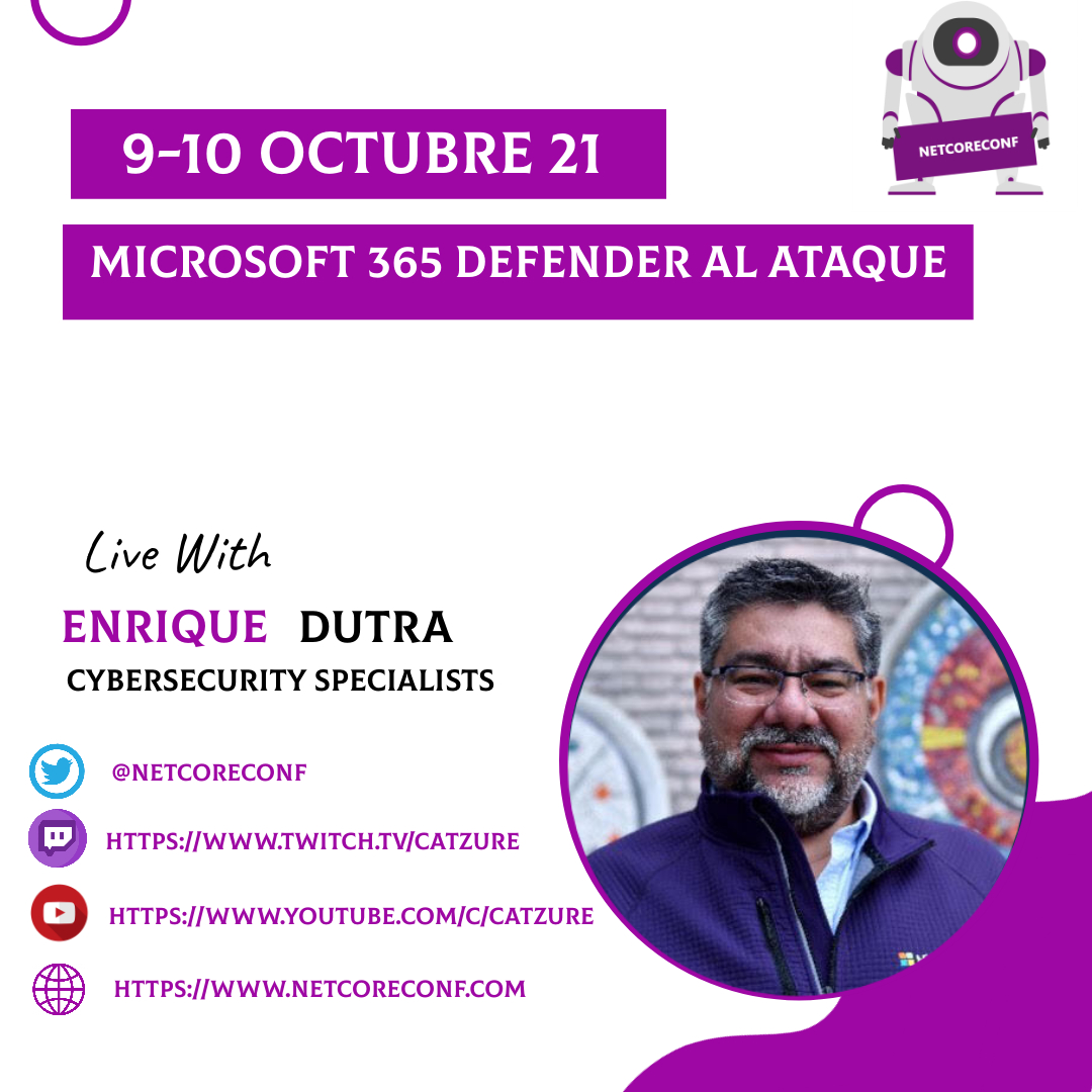 netcoreconf's tweet photo. ‼️ Speakers ‼️
Desde el otro lado del Atlántico, repite como speaker @egdutra que nos dará una sesión de seguridad en M365 para ello como defender al ataque :P #security #NetCoreConf2021 https://t.co/Yp0hWwnAum