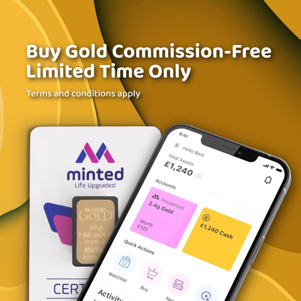 TheMintedApp's tweet photo. You wouldn’t want to miss this offer!

Minted buys for you gold directly from the refinery and for a limited time only you can buy gold, absolutely commission free and commitment free!

App is now available on App store and Google play. https://t.co/Uo2VS4bk8t