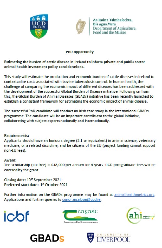 We've extended the deadline on our animal health economics PhD opportunity for further week