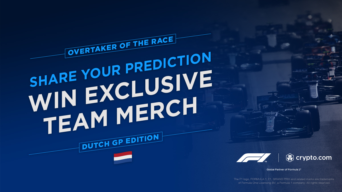 cryptocom's tweet photo. F1 returns to the Netherlands!

Who will make the most on-track overtakes at the #DutchGP? 🏎🤔

Reply with your prediction and you might win 
exclusive @AstonMartinF1 x https://t.co/vCNztABJoG merchandise 🎁 

Details 👇
https://t.co/QSti3mHN7h

#CryptoF1 https://t.co/MANbXpOFIK