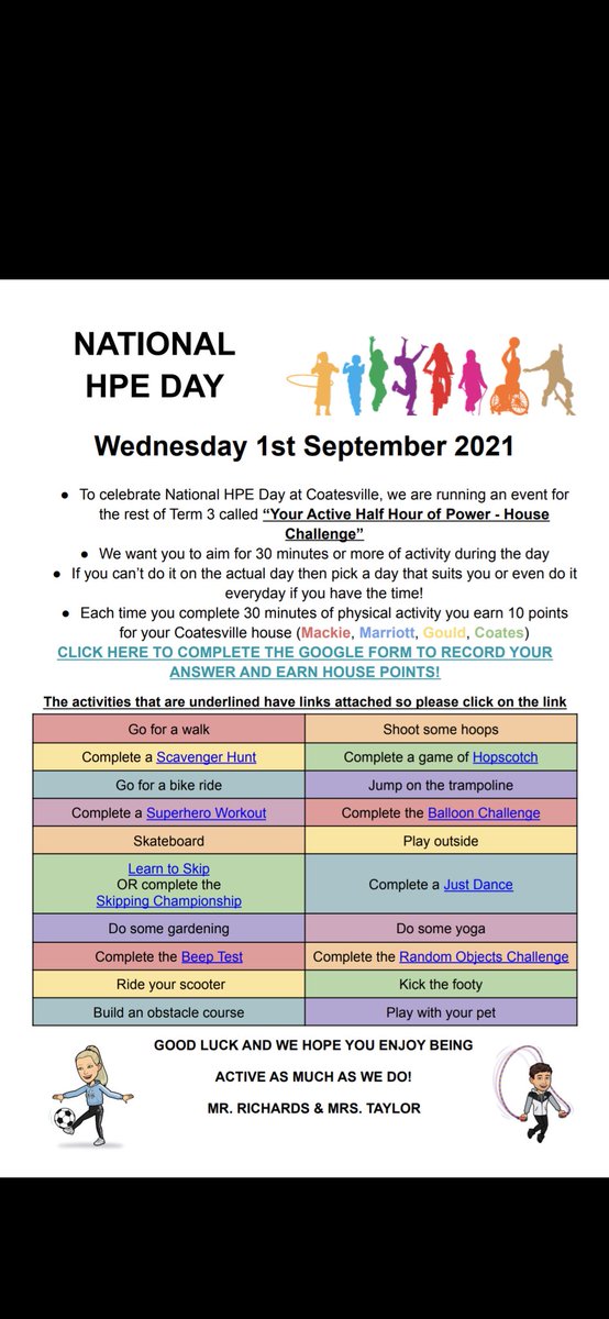 National HPE day in VIC was this week. What a fantastic opportunity to set a challenge for the remainder of term to be active for at least 30mins a day. Motivating Ss with earning house points and in 3 days already 400+ entries from Ss #VICPE #community #LPA