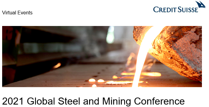 Look forward to participating at <a href="/CreditSuisse/">Credit Suisse</a> 2021 Global Steel and Mining Conference 8-10 September, with a Fireside Chat about Hydro and the aluminium markets on the 8th.