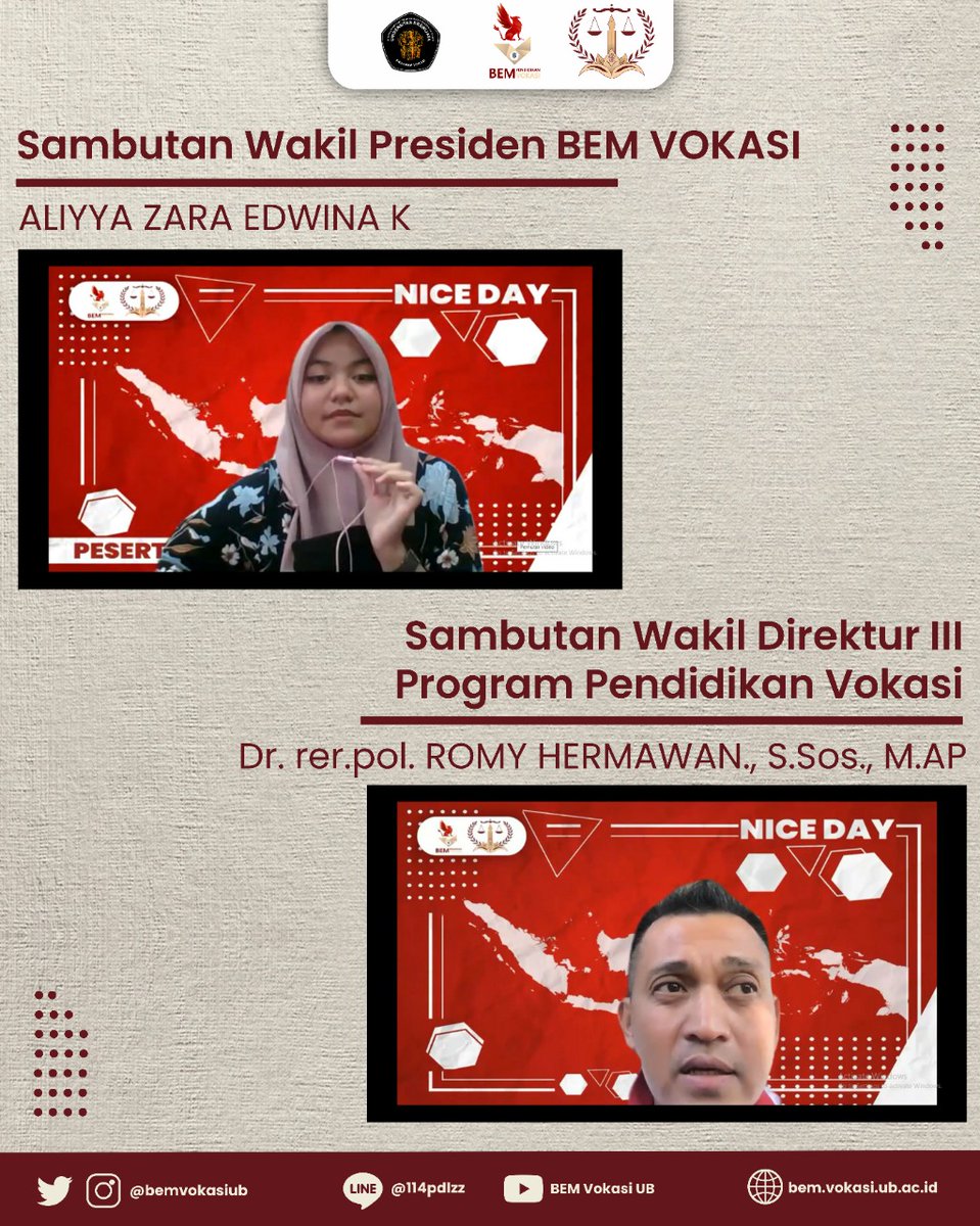 bemvokasiub's tweet photo. [PRESS RELEASE WEBINAR NICE DAY : PERINGATAN HARI KEMERDEKAAN]

Pada tanggal 17 Agustus 2021 telah dilaksanakan rangkaian acara Webinar Nice Day dalam rangka memperingati hari kemerdekaan RI ke-76 dengan tema "Mengoptimalkan Peran Mahasiswa dalam Mengisi Kemerdekaan Digital". https://t.co/b2IxbiO1Qn