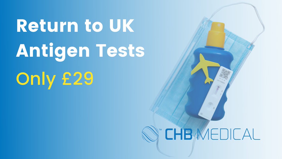 chbmedical's tweet photo. π βοΈ Return to UK Antigen Test Kits ONLY Β£29 π βοΈ
Make your holiday hassle-free, easy-to-use lateral flow tests & receive your #FittoFly certificate in 15 minutes. FREE DELIVERY
BUY NOW β‘οΈ https://t.co/pUvpXX1FhX
#Returntouk #travetesting #abtapartners @abtamembers https://t.co/fYFtlCJcs6