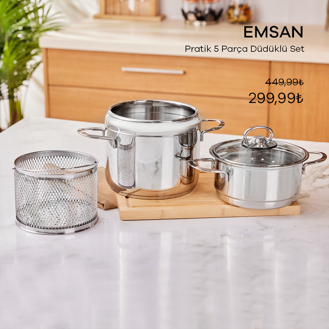 Hızlı ve pratik yemekler mi hazırlamak istiyorsunuz? Emsan Pratik Düdüklü Set'inin haşlama yemek yapmaya uygun süzgeci ve tüm ocak tiplerine uygun taban tasarımı ile sahne sizin! 

Emsan Pratik 5 Parça Düdüklü Set %33 indirimiyle sadece 299.99 TL!

bit.ly/EmsanPratikDud…