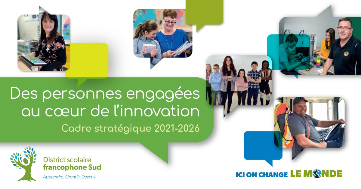 À la veille de la rentrée des élèves, le DSFS a lancé, ce matin, le Cadre stratégique 2021-2026 qui dresse les priorités de l’organisation, les grandes orientations et les conditions essentielles à la réalisation de sa mission éducative. francophonesud.nbed.nb.ca/district-scola…