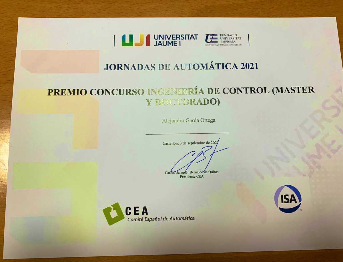 Nuestro compañero <a href="/xavier_blasco/">Xavier Blasco</a> ha dirigido el trabajo ganador del <a href="/ConcursoIC_CEA/">Concurso IC-CEA</a> de <a href="/CEAutomatica/">CEA</a>. Enhorabuena al estudiante de la <a href="/UPV/">Universitat Politècnica de València</a> Alejandro García Ortega, autor del trabajo !!!