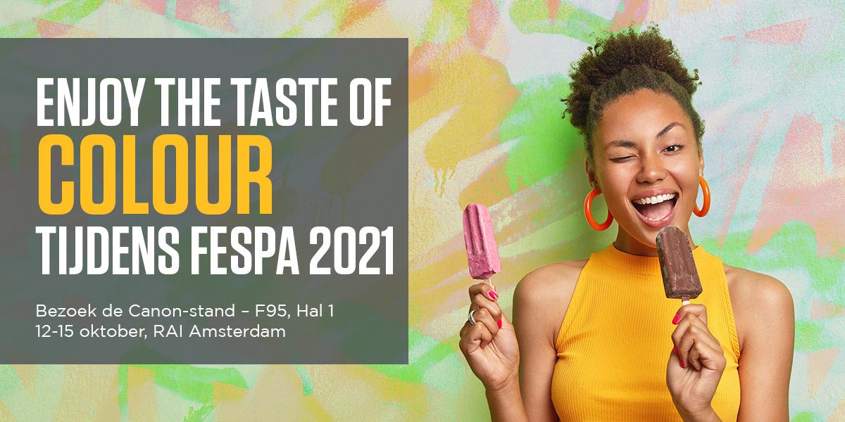 Bezoek ons tijdens #FESPA2021. Nergens anders vindt u een completer aanbod van Canon's grootformaat grafische portfolio. Kom en ontmoet de experts, laat u inspireren door nieuwe technologieën en toepassingen en leer van de best practices uit de sector: canon.sm/3mY8ycQ