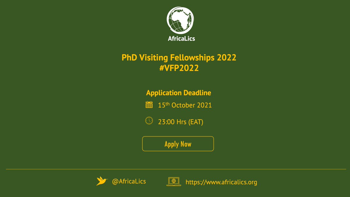 Fantastic opportunity to improve quality of your PhD dissertations and prepare for a career in Innovation &amp; Development. Apply now for PhD Visiting Fellowships 2022 cohort #VFP2022 <a href="/ACTSNET/">ACTS</a> <a href="/Globelics/">Globelics</a> <a href="/TIPConsortium/">TIPConsortium</a> <a href="/holm_ander/">Margrethe Holm Andersen</a> <a href="/HanlinRebecca/">Rebecca Hanlin</a> 
Learn more:africalics.org/phd-vfp-2022/