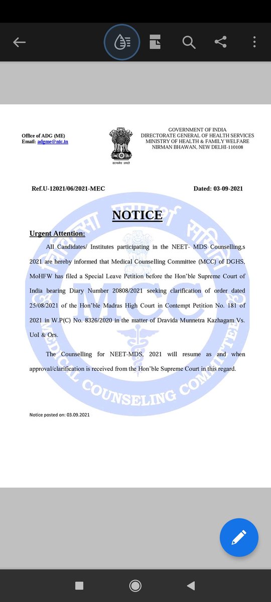 dentodontics's tweet photo. A SLP Special Leave Permission has been filed finally by Mcc in regard #NEETMDSCOUNSELLING Diary No 20808/2021 We can check it's update
it's time for SC to resolve the matter soon we req sc official bench to soon resolve it with permission @SCofIndia @LiveLawIndia @barandbench https://t.co/ETpnbz2P9B