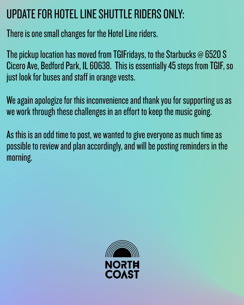 northcoastfest's tweet photo. Coasties, we realize this is an odd time to post but we wanted to give you a heads up right away.  We will post reminders in the morning. All FRIDAY SHUTTLE CITY LINE riders please read this announcement. Thank you for your continued support in these challenging times. ❤️ https://t.co/lmYlZboKh9