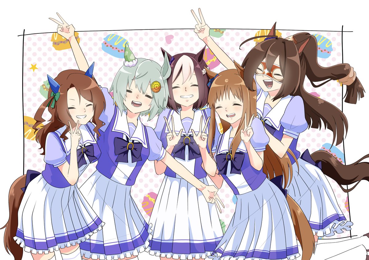 grass wonder (umamusume) ,king halo (umamusume) ,seiun sky (umamusume) ,special week (umamusume) multiple girls animal ears brown hair tail horse ears horse tail long hair  illustration images