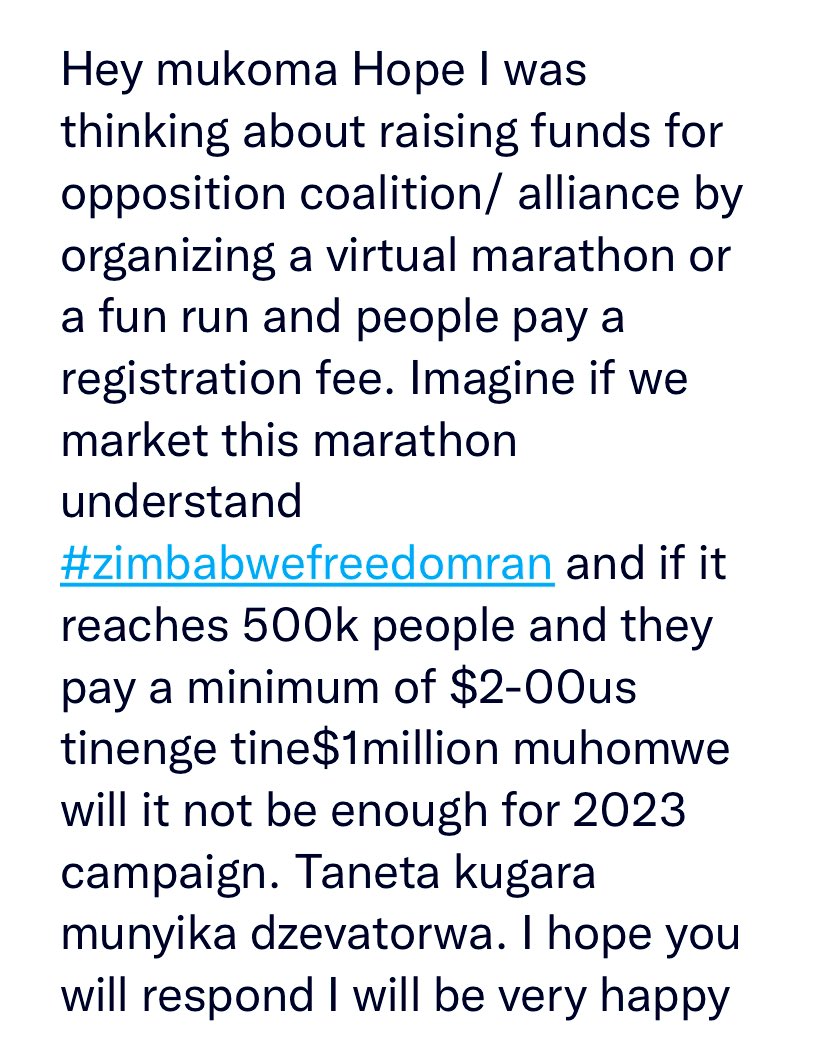 daddyhope's tweet photo. This is the individual contribution that I talk about daily!

Whilst we expect the opposition leadership to lead from the front, the individual Zimbabwean citizen looking for change should also contribute instead of spending the whole day in “analysis” mode.

What are you doing? https://t.co/HDDZniGGE9