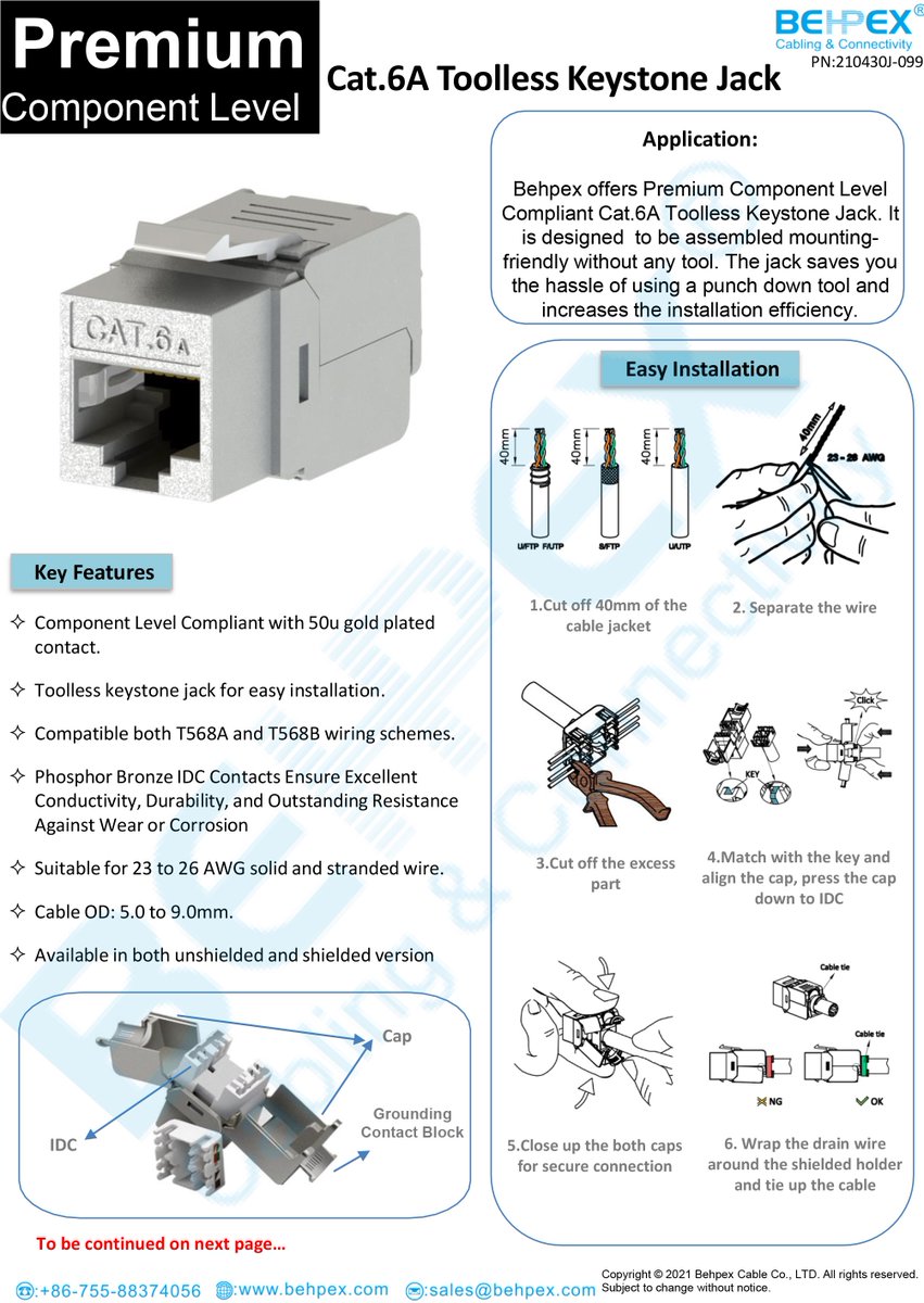 behpex's tweet photo. #BEHPEX Network Connectivity
Product: Component Level Compliant CAT.6A Toolless Keystone Jack
#Component Level Compliant
#Toolless keystone jack for easy installation.
#50U gold plated contact.
#T568A #T568B #Solid #Stranded https://t.co/nBNAZACFLN